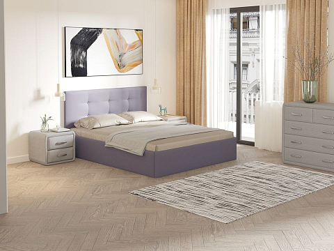 Фиолетовая кровать Forsa - Универсальная кровать с мягким изголовьем, выполненным из рогожки.