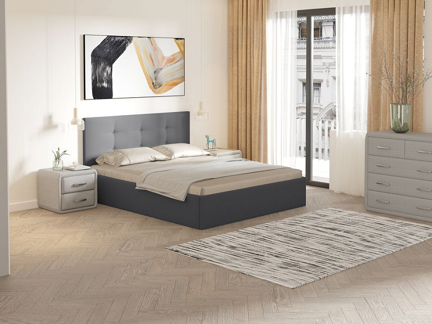 Кровать Forsa 160x200 Ткань: Рогожка Тетра Графит - Универсальная кровать с мягким изголовьем, выполненным из рогожки.