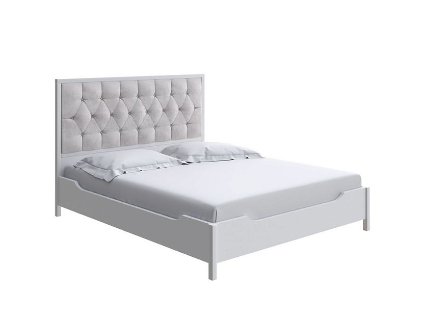 Кровать Vester 160x200 Ткань/Массив Лофти Серый/Белая эмаль (сосна) - Современная кровать со встроенным основанием