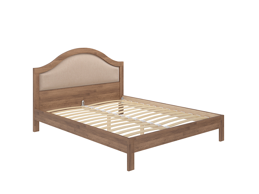 Кровать Ontario 180x200 ЛДСП+ткань Тетра Мраморный/Венге (сосна) - Уютная кровать из массива с мягким изголовьем