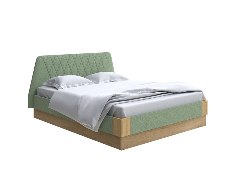 Кровать Lagom Hill Soft с подъемным механизмом 140x190 Ткань/Массив (береза) Лама Авокадо/Масло-воск Natura (Береза) - Кровать со встроенным основанием. 