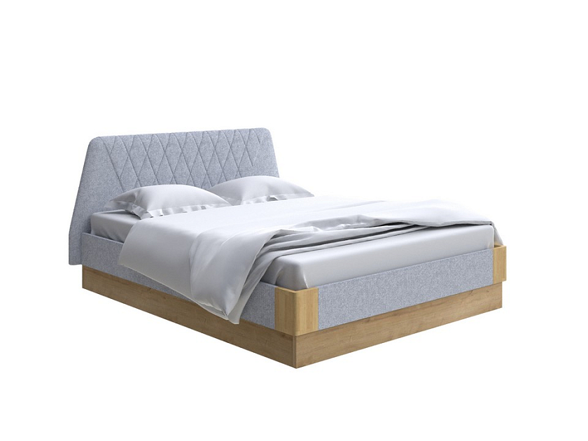 Кровать Lagom Hill Soft с подъемным механизмом 140x190 Ткань/Массив (береза) Levis 83 Светло-Серый/Масло-воск Natura (Береза) - Кровать со встроенным основанием. 
