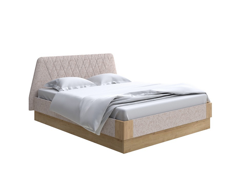 Кровать Lagom Hill Soft с подъемным механизмом 140x200 Ткань/Массив (дуб) Levis 14 Бежевый/Масло-воск Natura (Дуб) - Кровать со встроенным основанием. 
