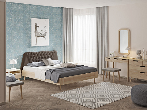 Кровать 90х200 Lagom Hill Wood - Оригинальная кровать без встроенного основания из массива сосны с мягкими элементами.