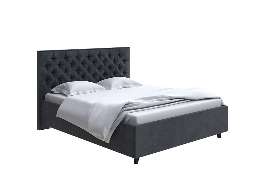 Кровать Teona Grand 160x200 Ткань: Велюр Casa Графитовый - Кровать с увеличенным изголовьем, украшенным благородной каретной пиковкой.