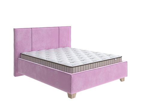 Фиолетовая кровать Hygge Line - Мягкая кровать с ножками из массива березы и объемным изголовьем