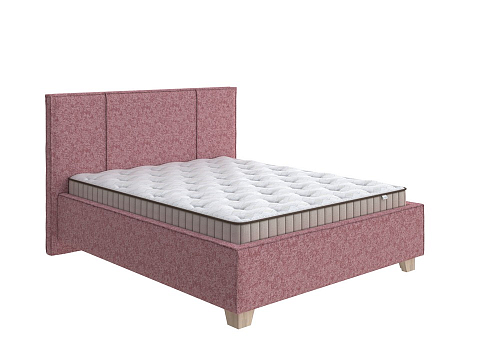 Розовая кровать Hygge Line - Мягкая кровать с ножками из массива березы и объемным изголовьем