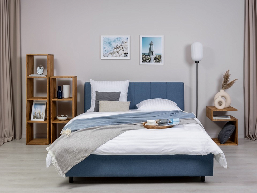 Кровать Nuvola-7 NEW 140x190 Ткань: Рогожка Тетра Молочный - Современная кровать в стиле минимализм